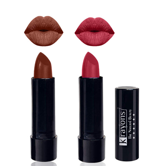 Krayons Cute  Matte Lipstick, Waterproof, Longlasting, 3.5gm Each, Pack of 2 (Chocolate Mocha, Orange Tango)