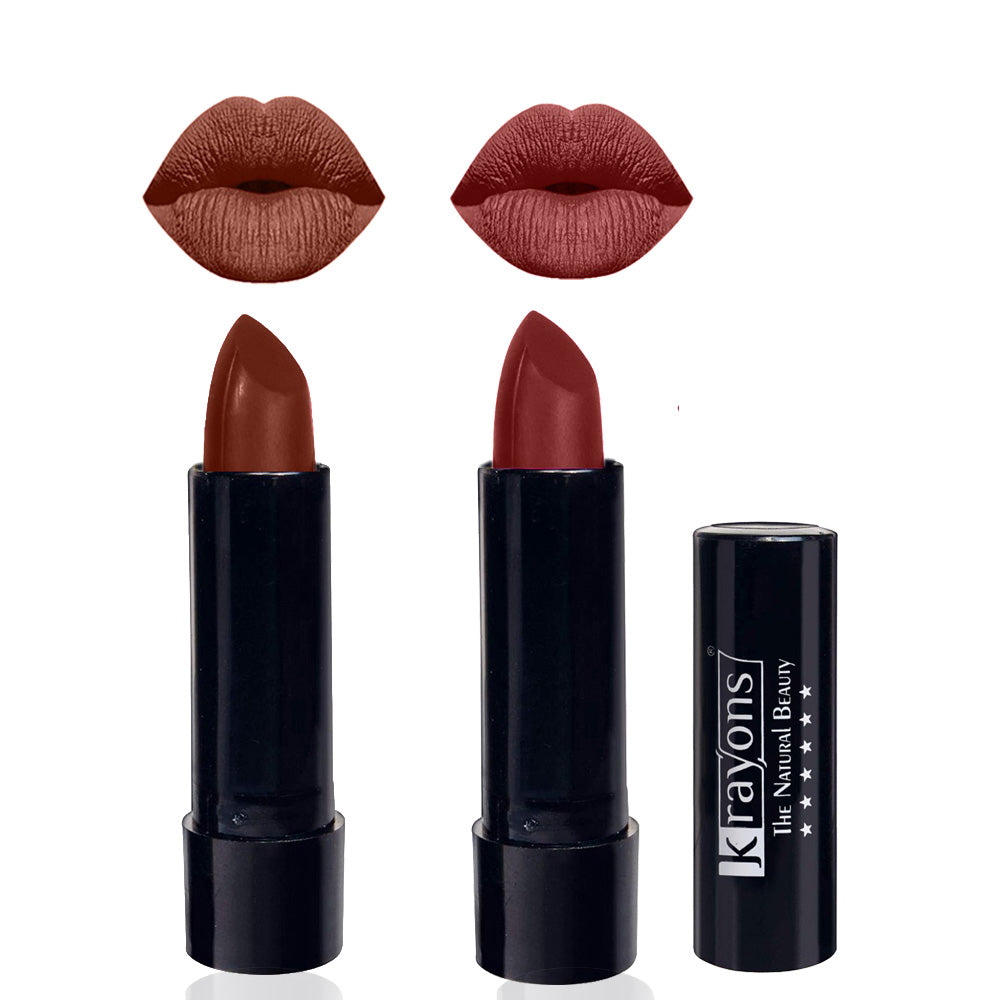 Krayons Cute Matte Lipstick, Waterproof, Longlasting, 3.5gm Each, Pack of 2 (Chocolate Mocha, Cherry Maroon)