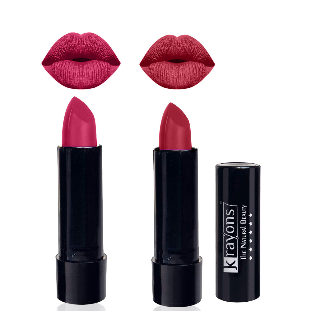 Krayons Cute  Matte Lipstick, Waterproof, Longlasting, 3.5gm Each, Pack of 2 (Angel Pink, Orange Tango)