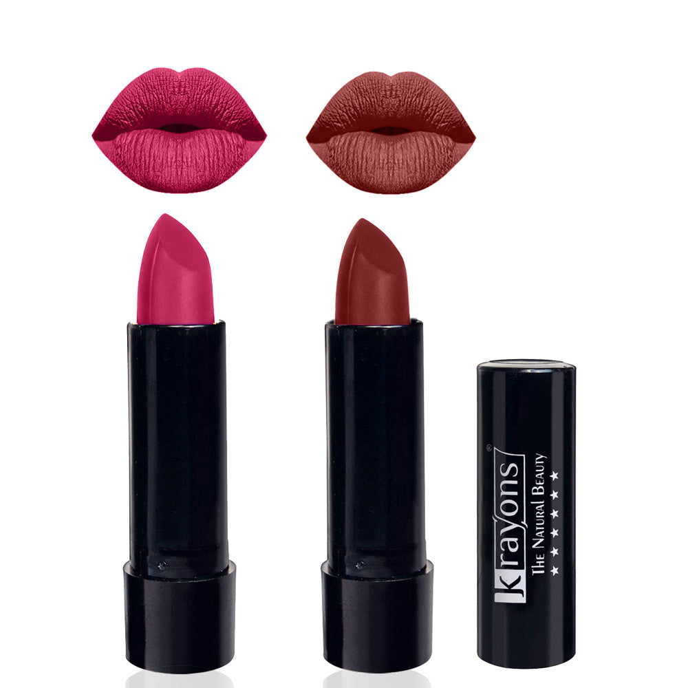 Krayons Cute Matte Lipstick, Waterproof, Longlasting, 3.5gm Each, Pack of 2 (Angel Pink, Cherry Maroon)