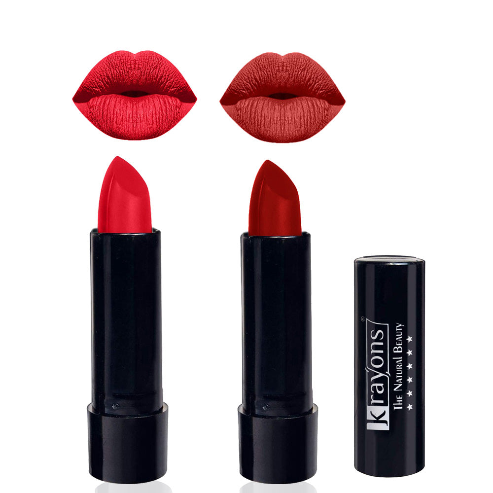 Krayons Cute Matte Lipstick, Waterproof, Longlasting, 3.5gm Each, Pack of 2 (Orange Crush, Centre Stage)