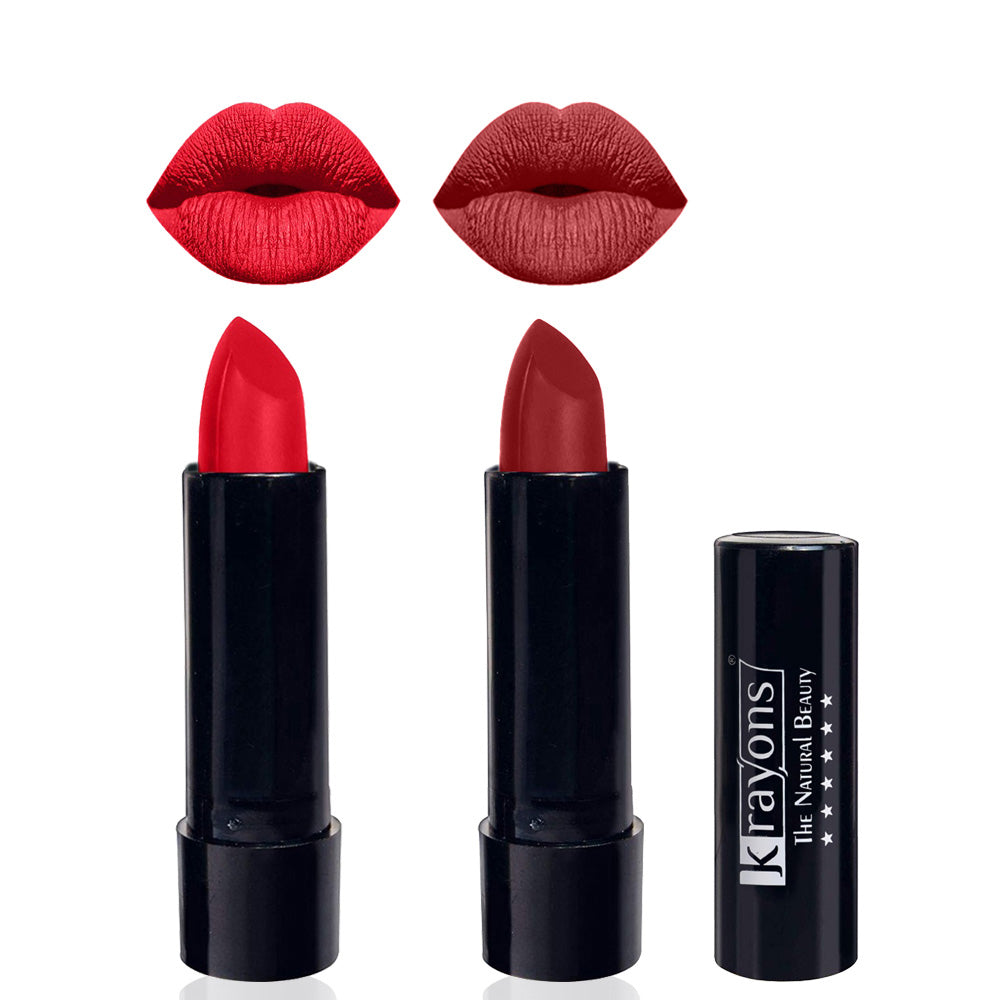 Krayons Cute Matte Lipstick, Waterproof, Longlasting, 3.5gm Each, Pack of 2 (Orange Crush, Signal Red)