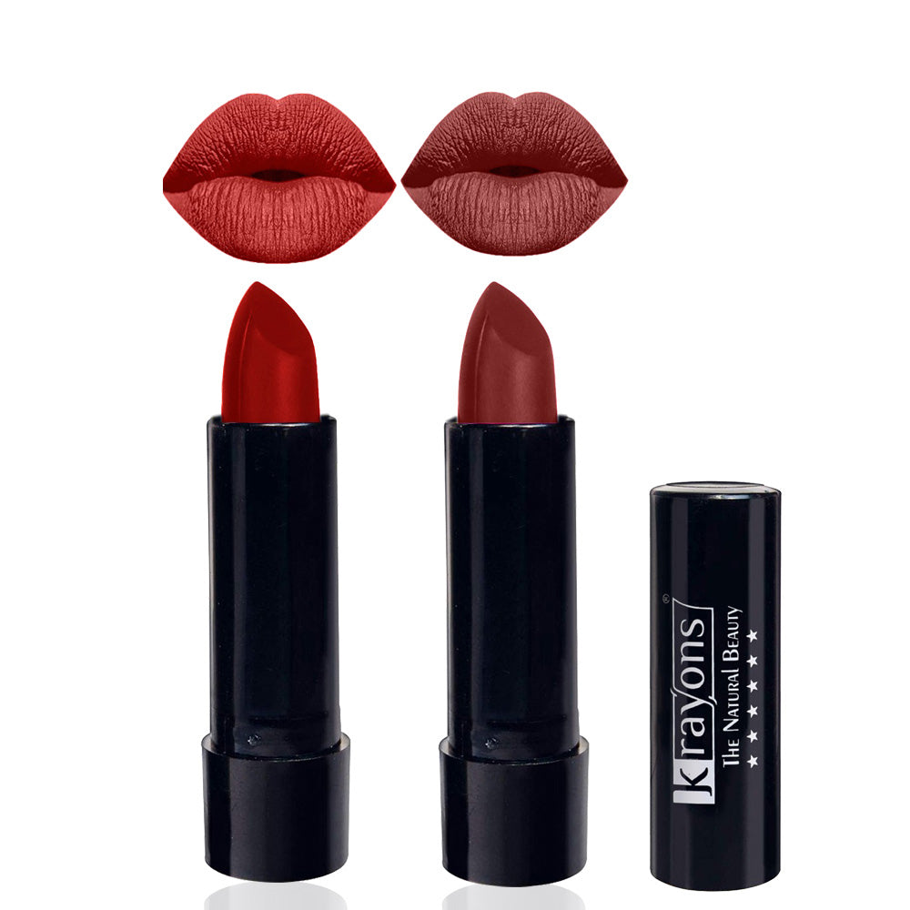 Krayons Cute Matte Lipstick, Waterproof, Longlasting, 3.5gm Each, Pack of 2 (Centre Stage, Cherry Maroon)