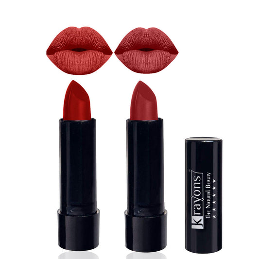 Krayons Cute  Matte Lipstick, Waterproof, Longlasting, 3.5gm Each, Pack of 2 (Centre Stage, Signal Red)