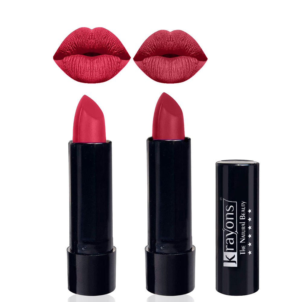 Krayons Cute Matte Lipstick, Waterproof, Longlasting, 3.5gm Each, Pack of 2 (Pink Lips, Orange Tango)
