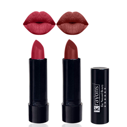 Krayons Cute  Matte Lipstick, Waterproof, Longlasting, 3.5gm Each, Pack of 2 (Orange Tango, Cherry Maroon)