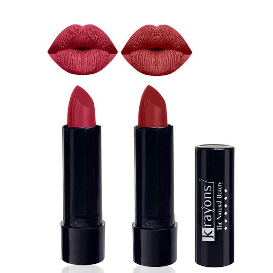 Krayons Cute  Matte Lipstick, Waterproof, Longlasting, 3.5gm Each, Pack of 2 (Orange Tango, Signal Red)