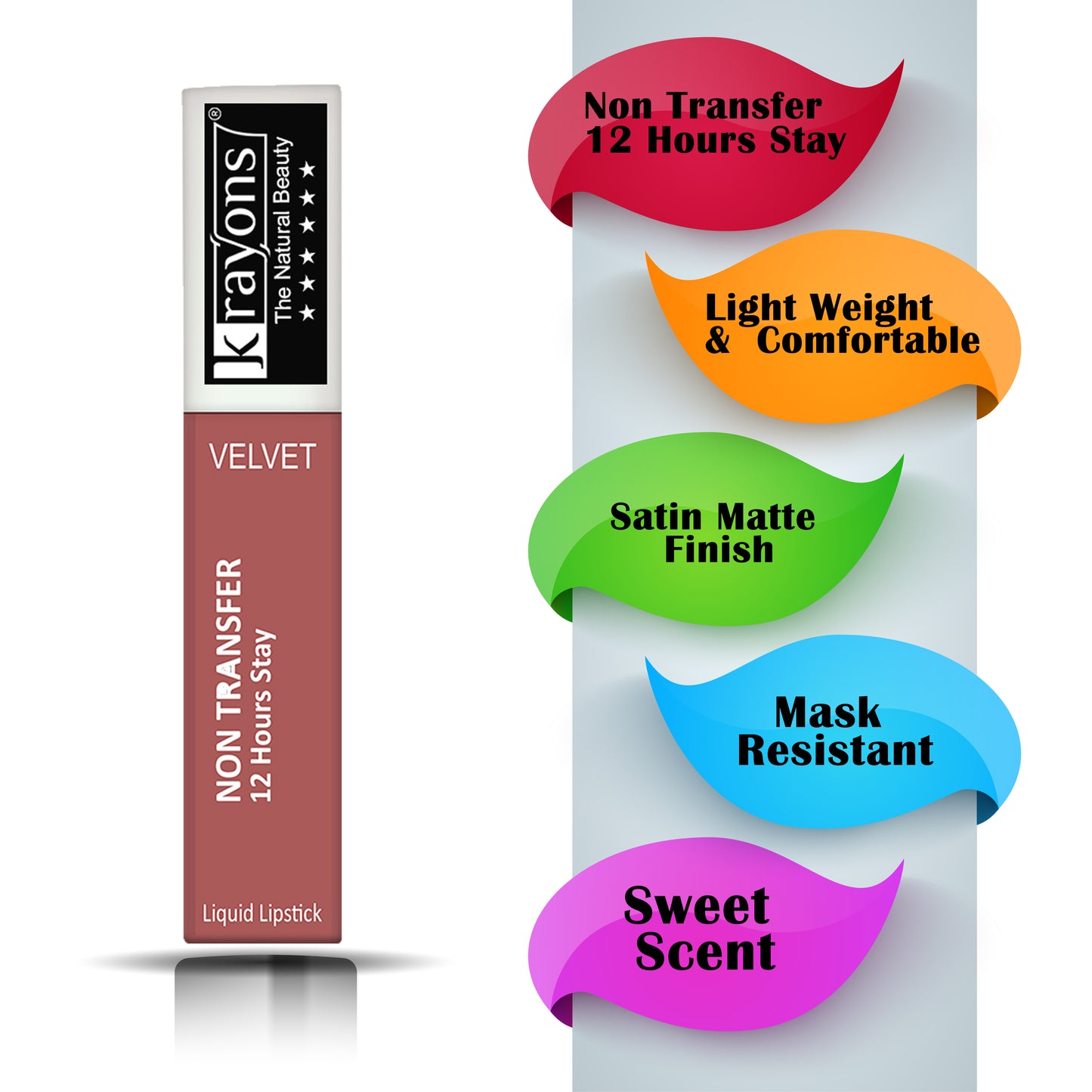 Krayons Power Stay Nontransfer 12hrs Stay Matte Liquid Lipstick, Wow Nude, Mask Proof, Smudgeproof, Longlasting, 4ml