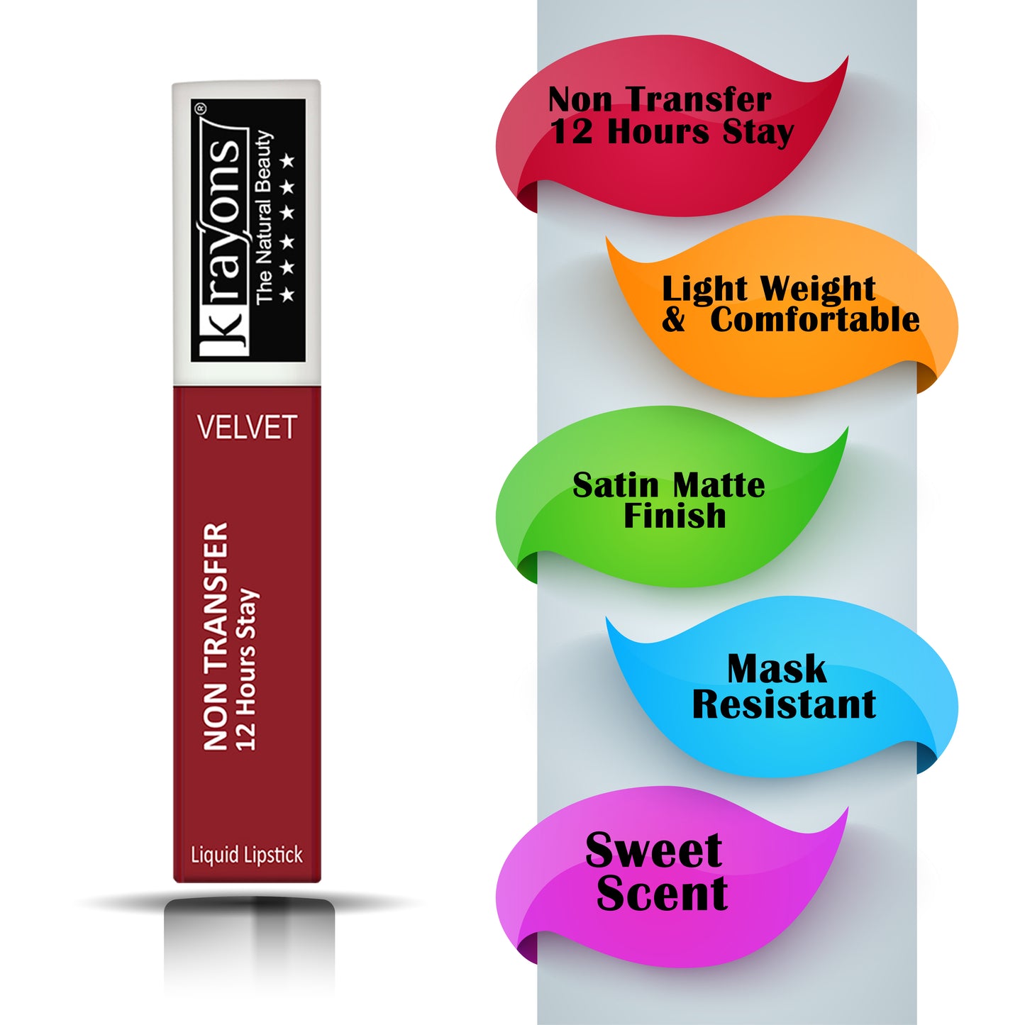 Krayons Power Stay Nontransfer 12hrs Stay Matte Liquid Lipstick, Red Rush, Mask Proof, Smudgeproof, Longlasting, 4ml