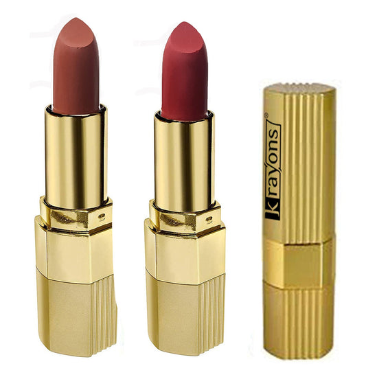 Krayons Desire Matte Lipstick, Highly Pigmented, Longlasting, 3.5g Each, Combo, Pack of 2 (Caramel Brown, Garnet Red)