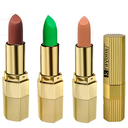 Krayons Desire Lipstick, Highly Pigmented, Longlasting, 3.5g Each, Combo, Pack of 3 (Caramel Brown, Magic Pink, Nude Caramel)