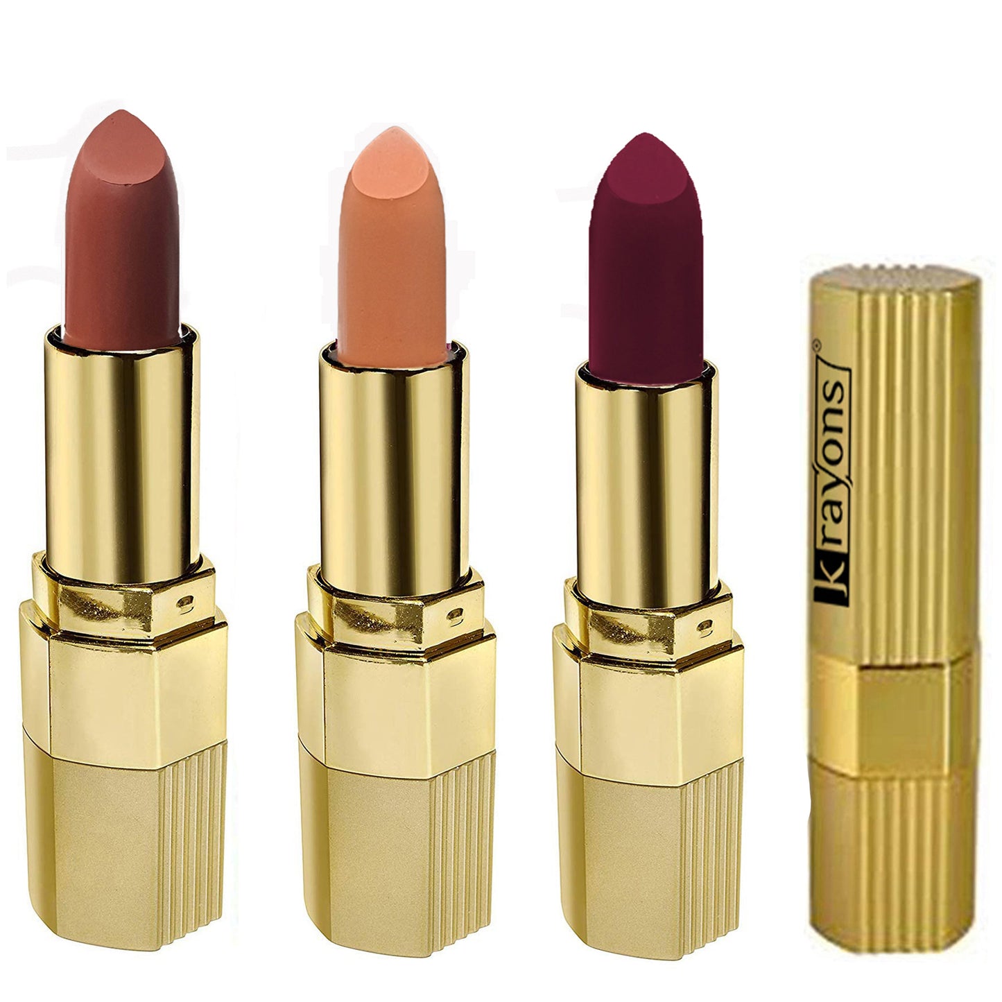 Krayons Desire Matte Lipstick, Highly Pigmented, Longlasting, 3.5g Each, Combo, Pack of 3 (Caramel Brown, Nude Caramel, Cherry Love)