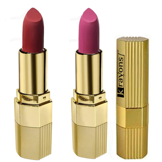 Krayons Desire Matte Lipstick, Highly Pigmented, Longlasting, 3.5g Each, Combo, Pack of 2 (Pink Mulbery, Garnet Red)