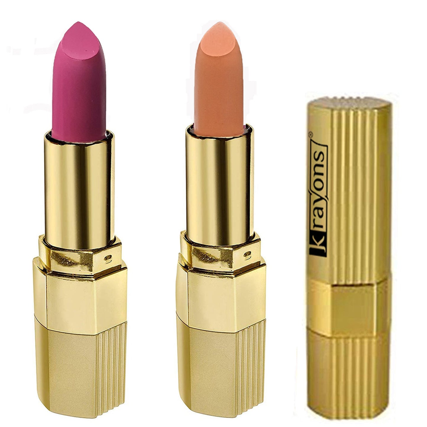 Krayons Desire Matte Lipstick, Highly Pigmented, Longlasting, 3.5g Each, Combo, Pack of 2 (Pink Mulbery, Nude Caramel)