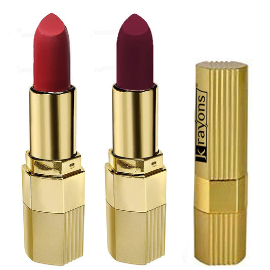 Krayons Desire Matte Lipstick, Highly Pigmented, Longlasting, 3.5g Each, Combo, Pack of 2 (Scarlet Red, Cherry Love)
