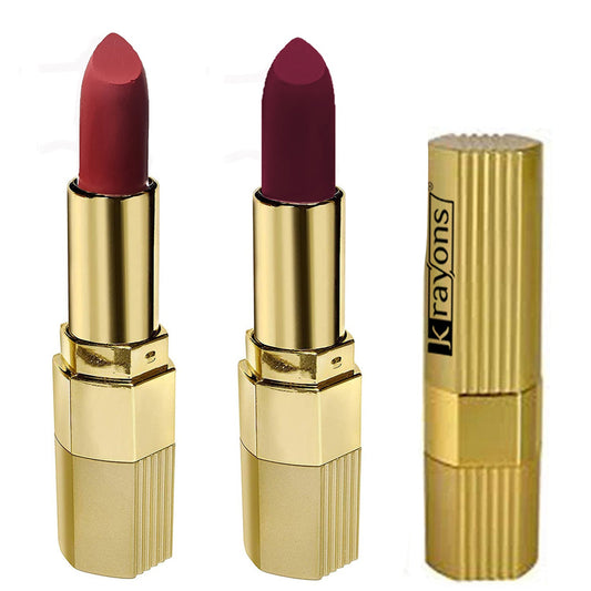 Krayons Desire Matte Lipstick, Highly Pigmented, Longlasting, 3.5g Each, Combo, Pack of 2 (Garnet Red, Cherry Love)
