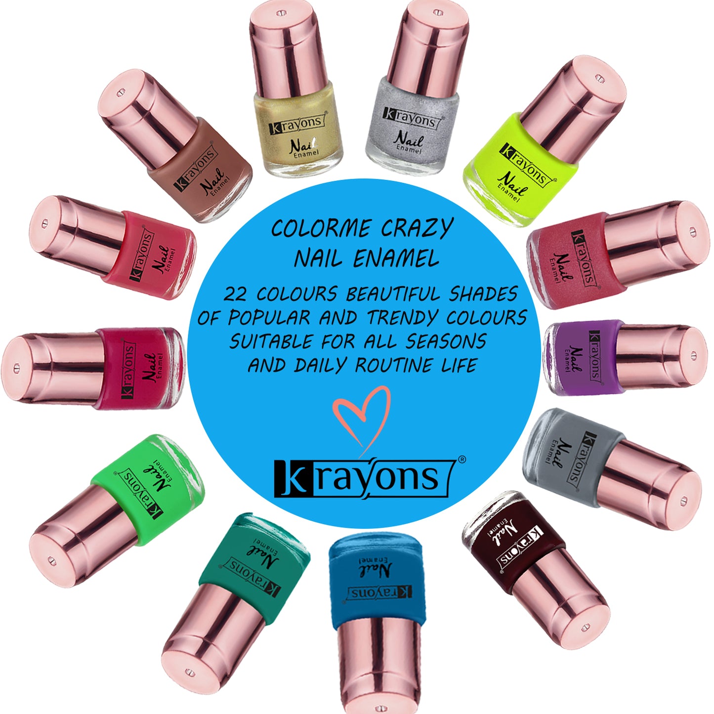Krayons Crazy Gel Nail Enamel, Waterproof, Longlasting, 8ml Each, Multicolor, Pack of 3 (Top Coat, White Snow, Black Shadow)