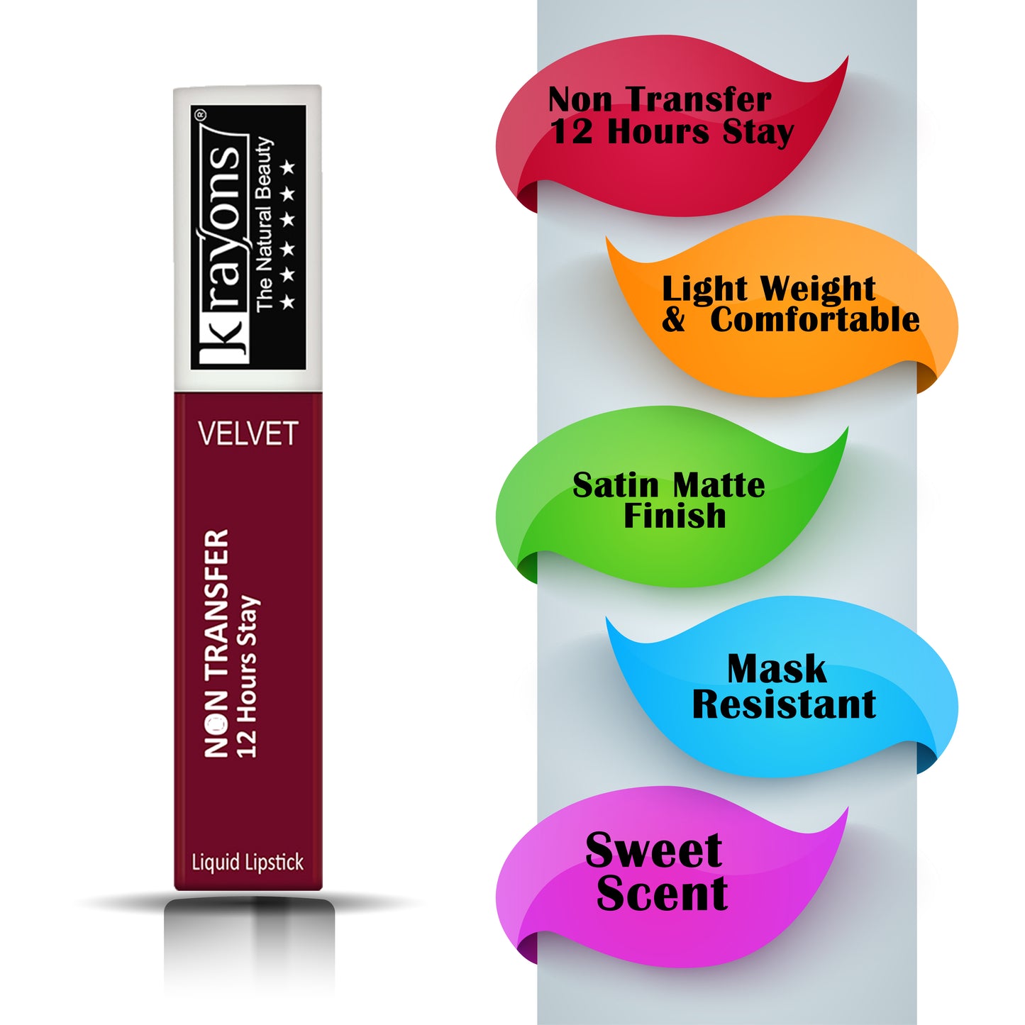 Krayons Power Stay Nontransfer 12hrs Stay Matte Liquid Lipstick, Maroon Magic, Mask Proof, Smudgeproof, Longlasting, 4ml