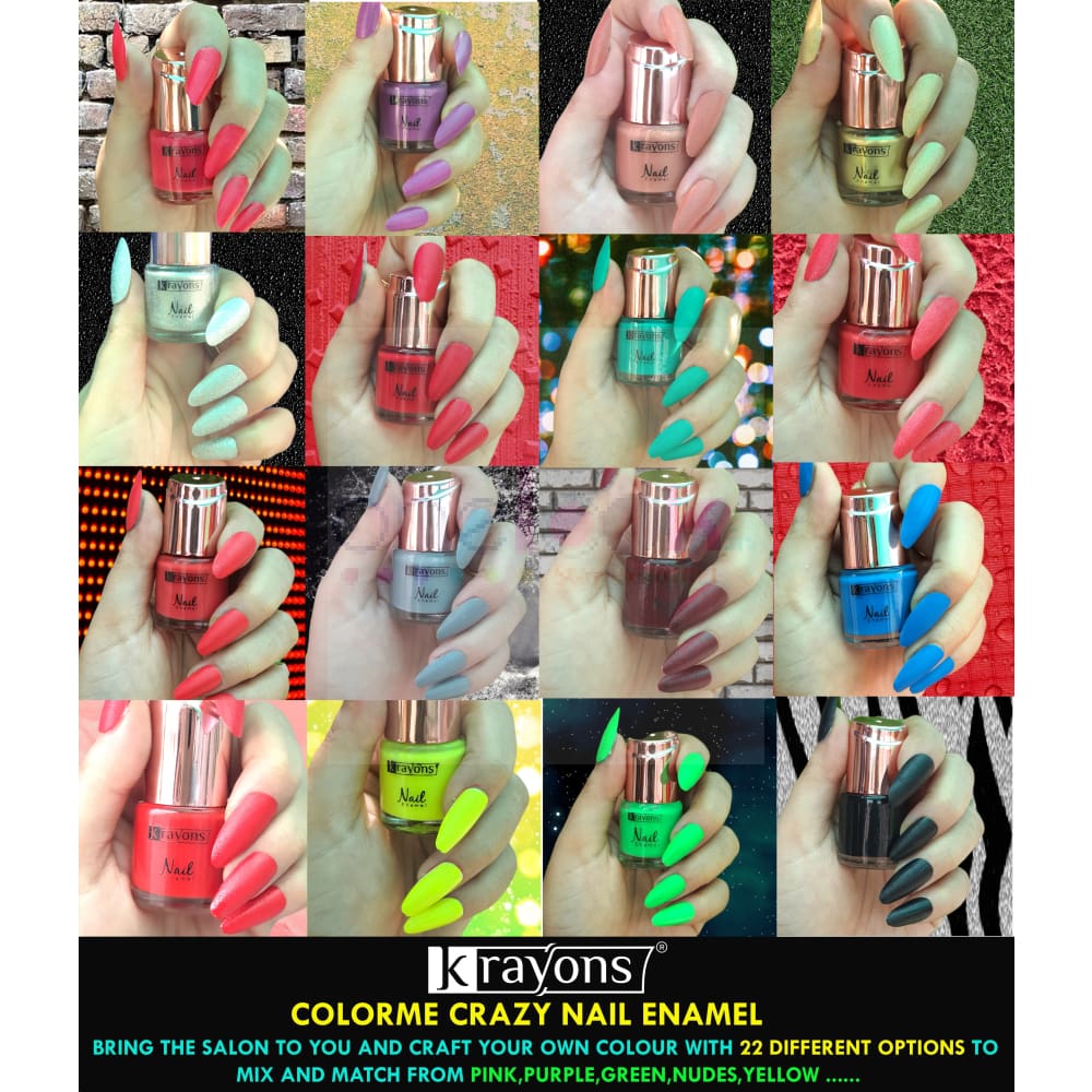 Krayons Crazy Gel Nail Enamel Waterproof Smudgeproof Longlasting 8ml Each Combo (Pack of 12) - Nail Paint