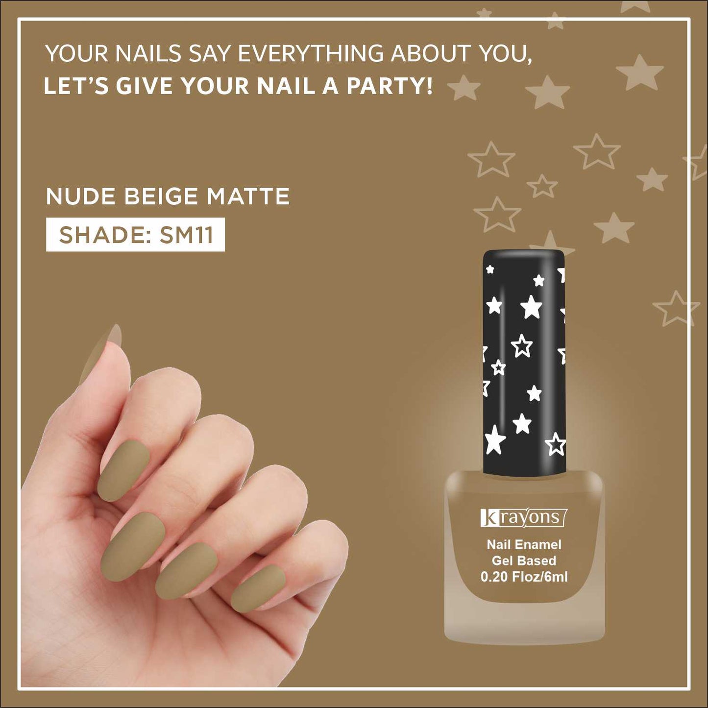Krayons Cute Super Matte Finish Nail Enamel, Quick Dry, Smooth Finish, LongLasting, Nude Beige, 6ml