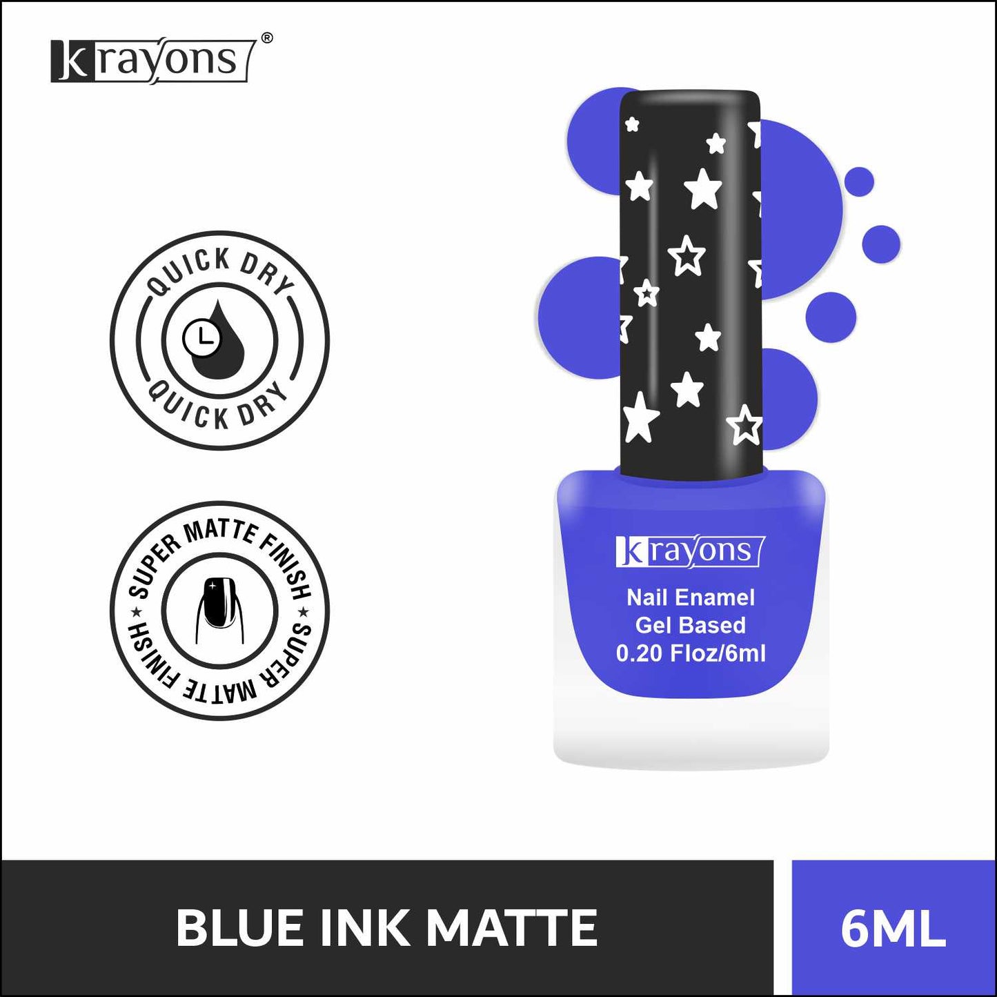 Krayons Cute Super Matte Finish Nail Enamel, Quick Dry, Smooth Finish, LongLasting, Blue Ink, 6ml
