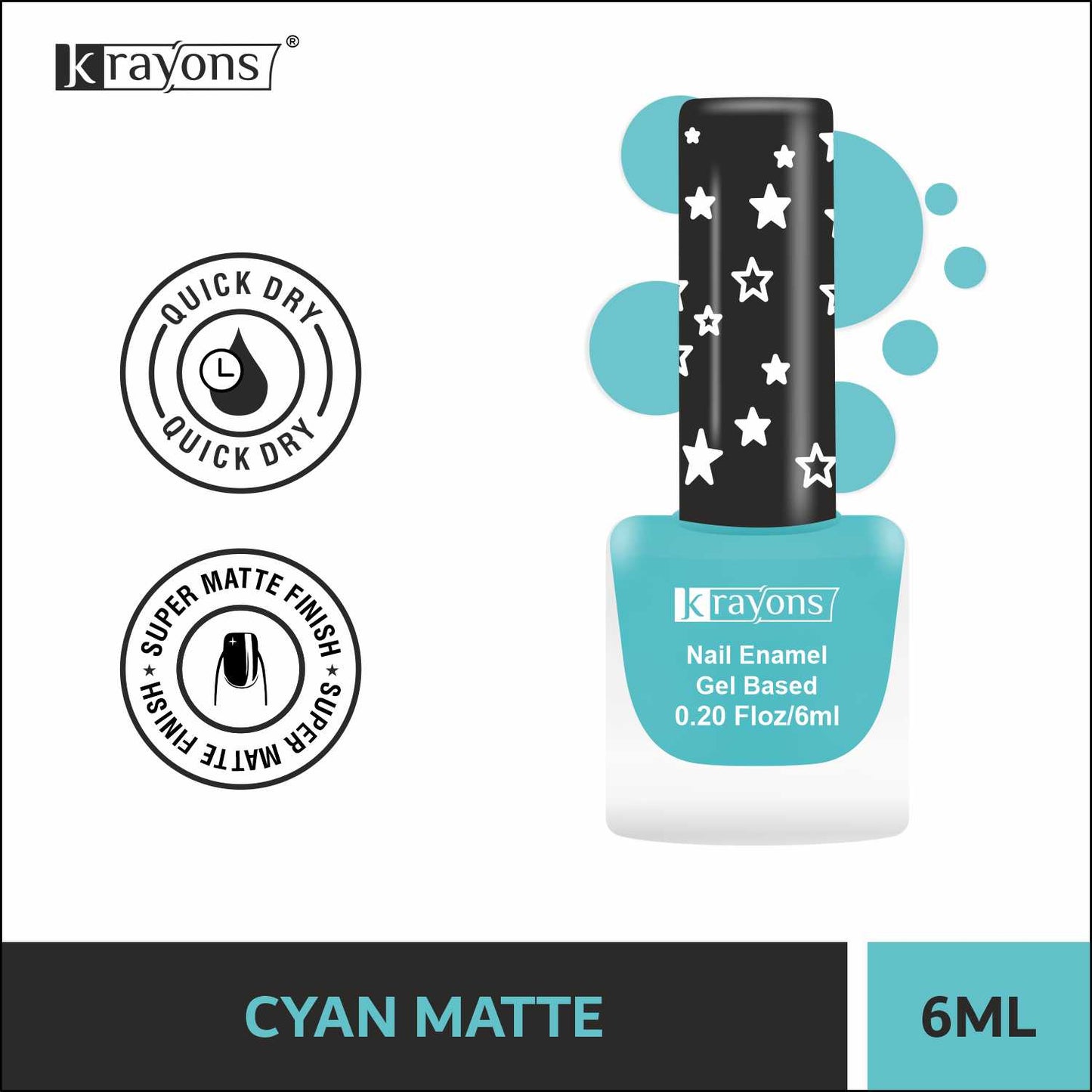 Krayons Cute Super Matte Finish Nail Enamel, Quick Dry, Smooth Finish, LongLasting, Cyan Matte, 6ml