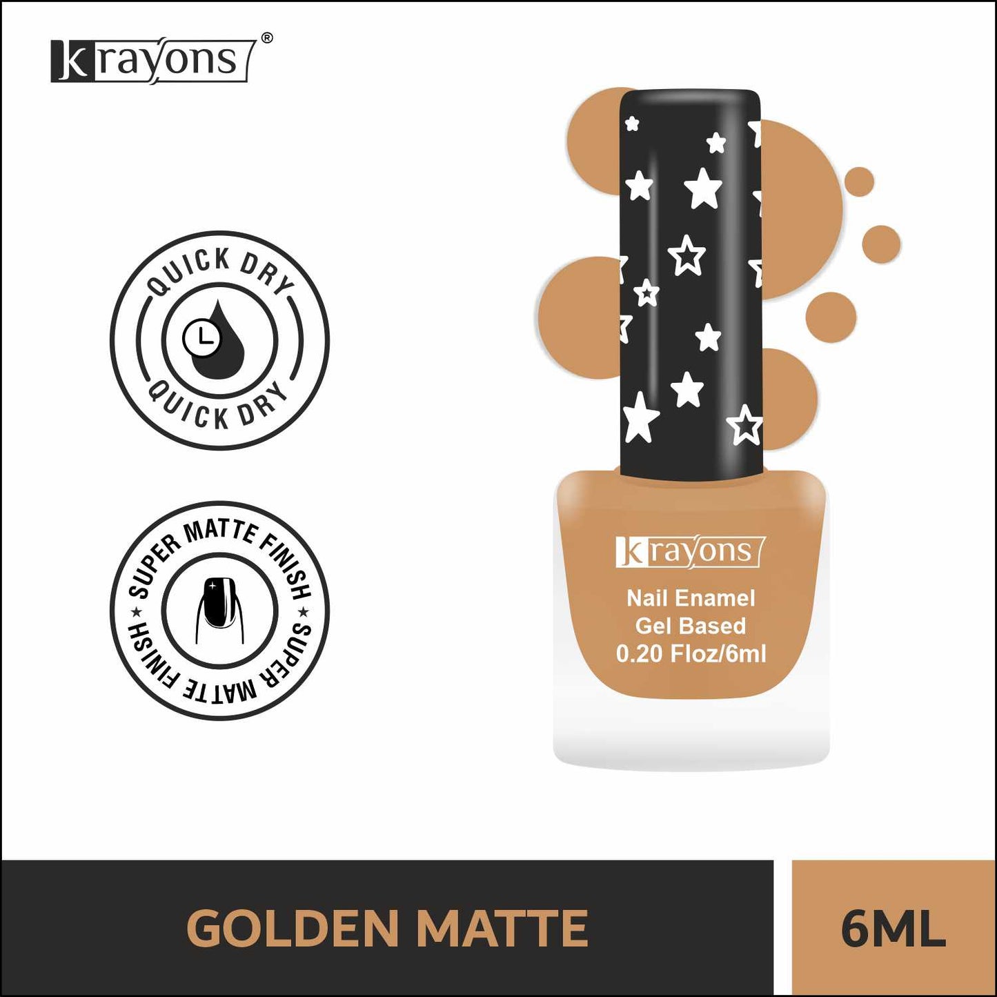 Krayons Cute Super Matte Finish Nail Enamel, Quick Dry, Smooth Finish, LongLasting, Golden Matte, 6ml