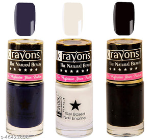 Krayons Gel Base Glossy Effect Nail Polish, Waterproof, Longlasting, Deep Blue, White Canvas, Black Sea, 6ml Each (Pack of 3)