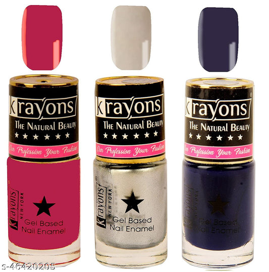 Krayons Gel Base Glossy Effect Nail Polish, Waterproof, Longlasting, Scarlet Red, Silver Grey, Deep Blue, 6ml Each (Pack of 3)