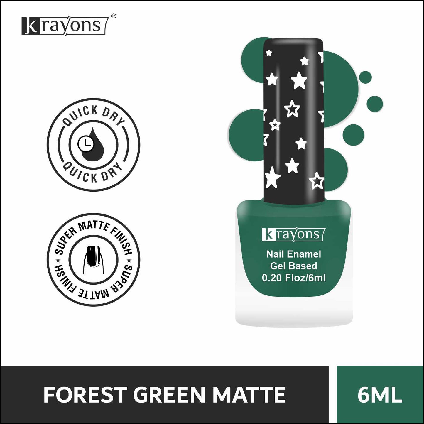 Krayons Cute Super Matte Finish Nail Enamel, Quick Dry, Smooth Finish, LongLasting, Forest Green, 6ml