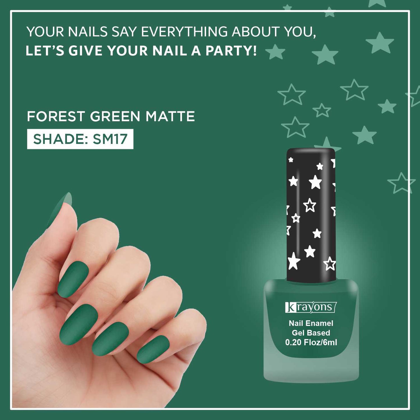 Krayons Cute Super Matte Finish Nail Enamel, Quick Dry, Smooth Finish, LongLasting, Forest Green, 6ml