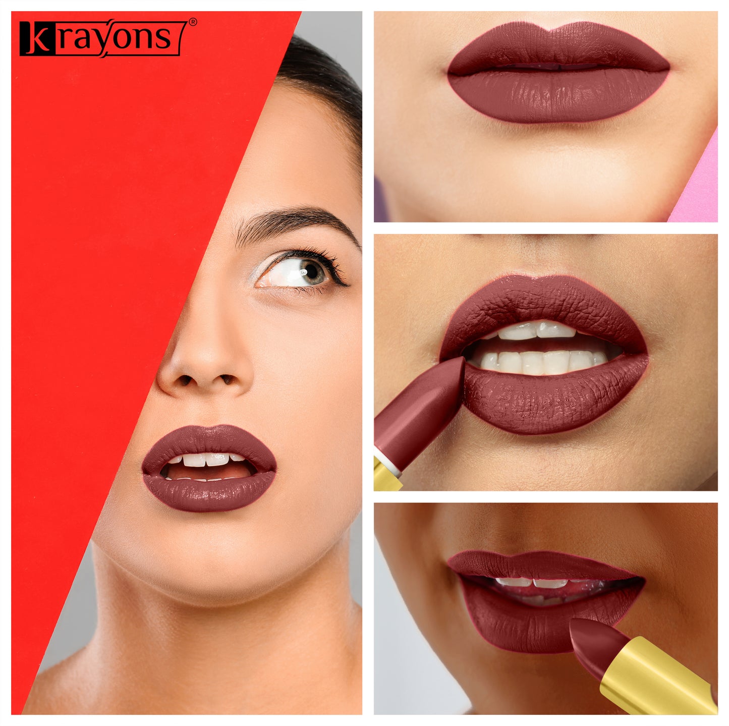 Krayons Cute  Matte Lipstick, Waterproof, Longlasting, 3.5gm Each, Pack of 4 (Shocking Pink, Cherry Maroon, Orange Crush, Centre Stage)