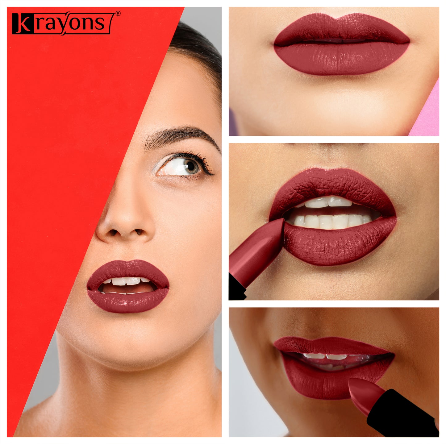 Krayons Cute  Matte Lipstick, Waterproof, Longlasting, 3.5gm Each, Pack of 2 (Centre Stage, Signal Red)