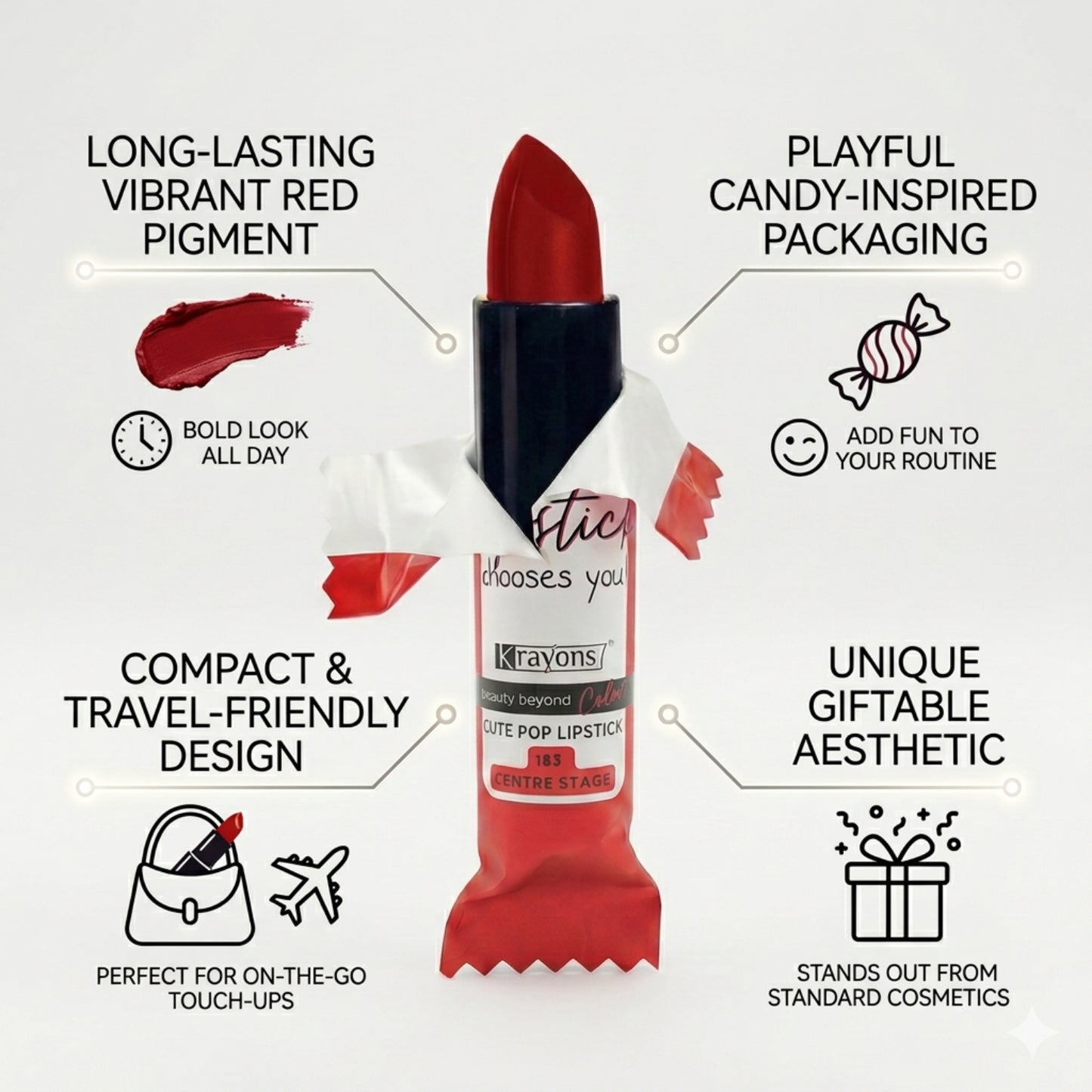 Krayons Cute  Matte Lipstick, Waterproof, Smudgeproof, Longlasting, Centre Stage, 3.5gm