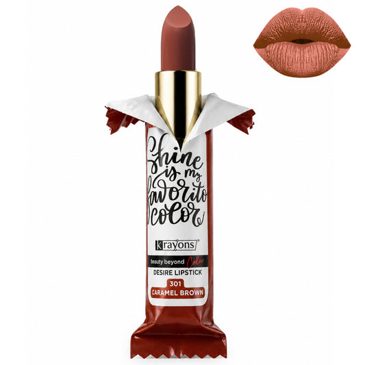 Krayons Desire Matte Lipstick, Highly Pigmented, Longlasting, 3.5g (Caramel Brown)
