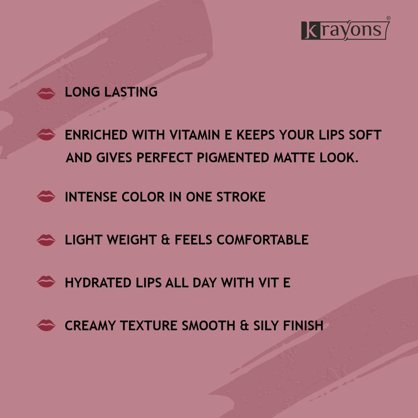Krayons Intense Matte Lipstick, Creamy Finish, Waterproof, Longlasting, 3.5gm (Scarlet Red)