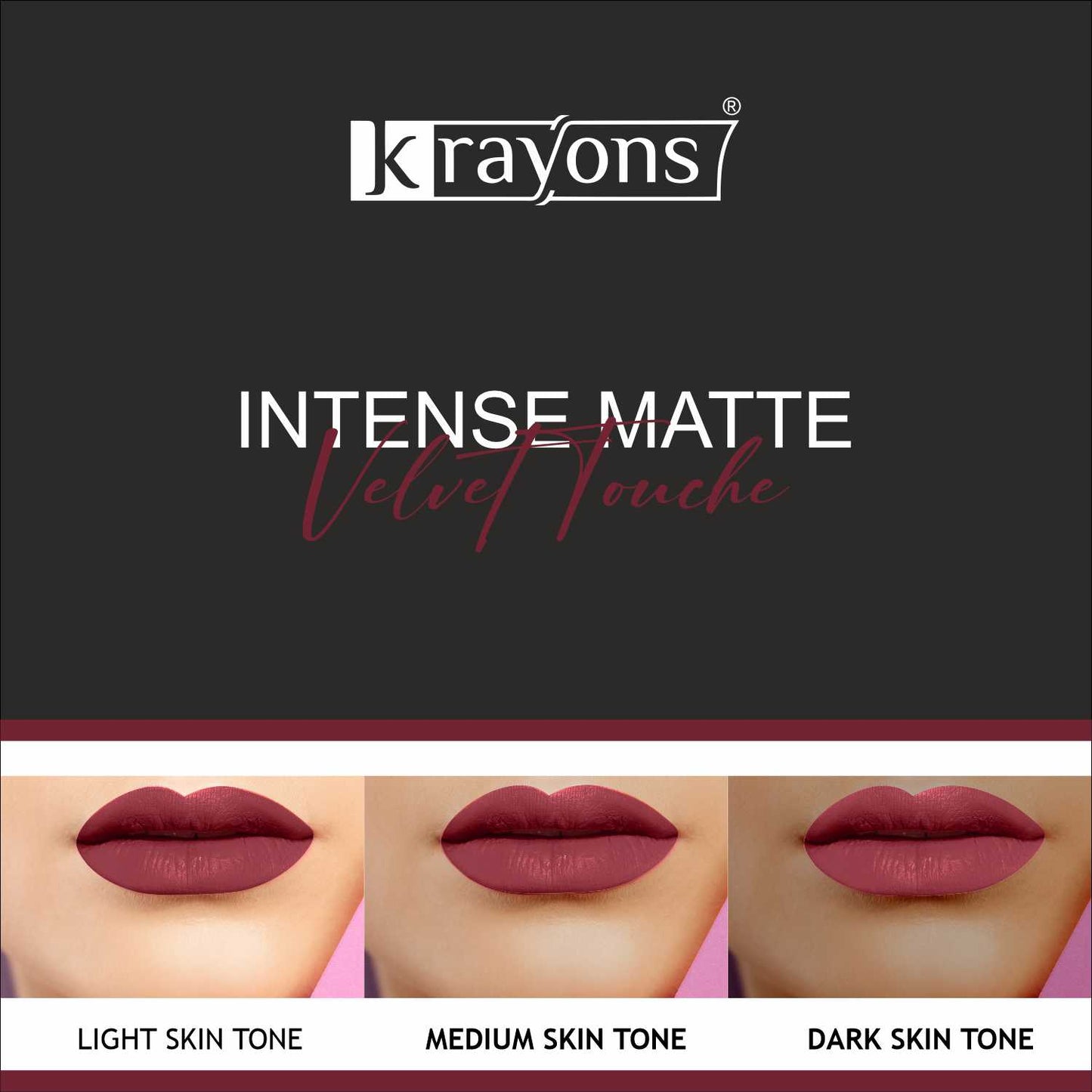 Krayons Intense Matte Lipstick, Creamy Finish, Waterproof, Longlasting, 3.5gm (Cherry Maroon)