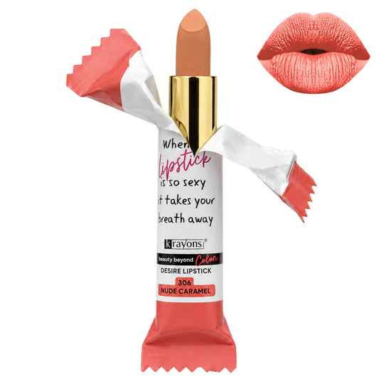 Krayons Desire Matte Lipstick, Highly Pigmented, Longlasting, 3.5g (Nude Caramel)