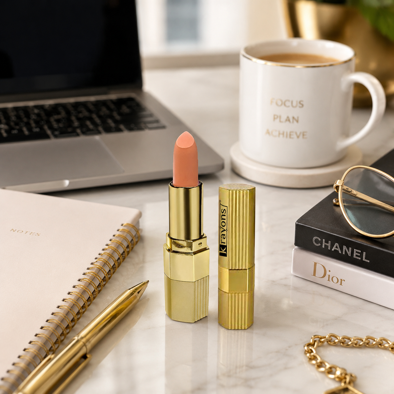 Krayons Desire Matte Lipstick, Highly Pigmented, Longlasting, 3.5g (Nude Caramel)