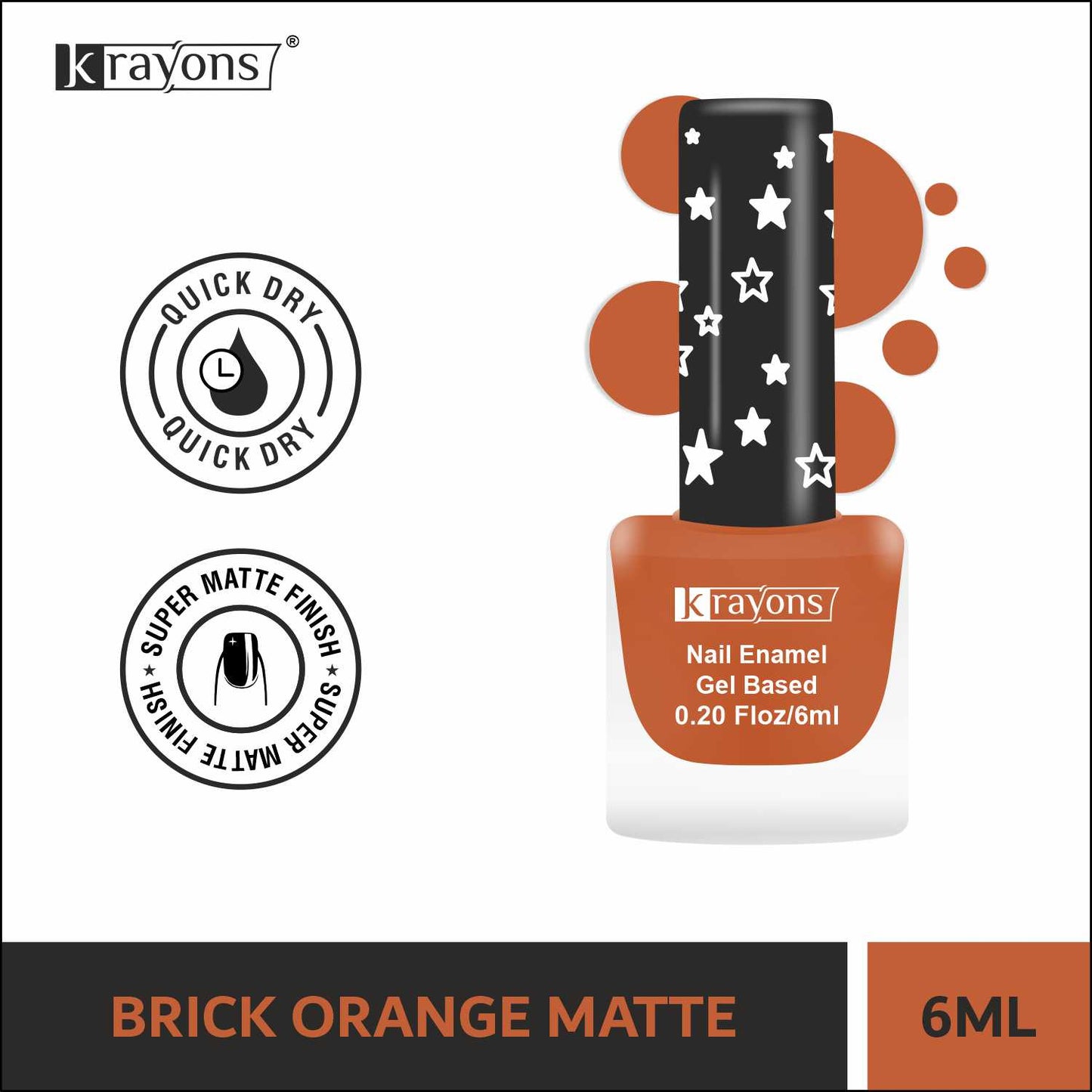 Krayons Cute Super Matte Finish Nail Enamel, Quick Dry, Smooth Finish, LongLasting, Brick Orange, 6ml
