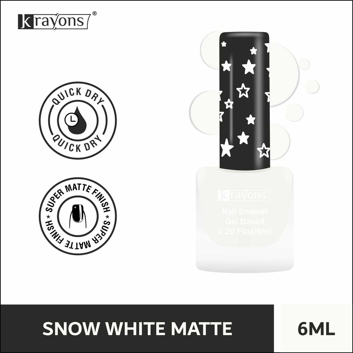 Krayons Cute Super Matte Finish Nail Enamel, Quick Dry, Smooth Finish, LongLasting, Snow White, 6ml