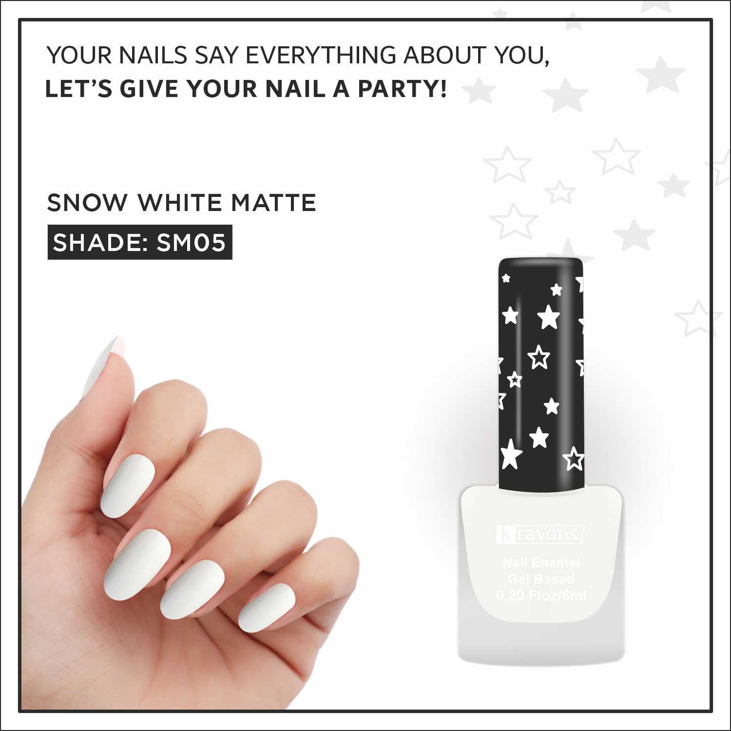 Krayons Cute Super Matte Finish Nail Enamel, Quick Dry, Smooth Finish, LongLasting, Snow White, 6ml