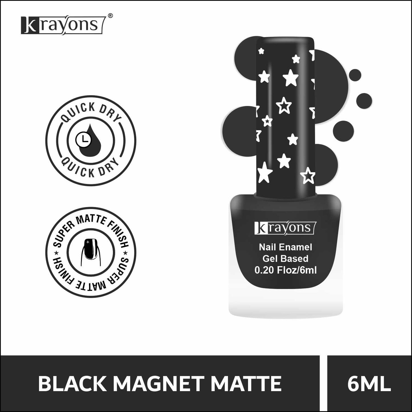 Krayons Cute Super Matte Finish Nail Enamel, Quick Dry, Smooth Finish, LongLasting, Black Magnet, 6ml