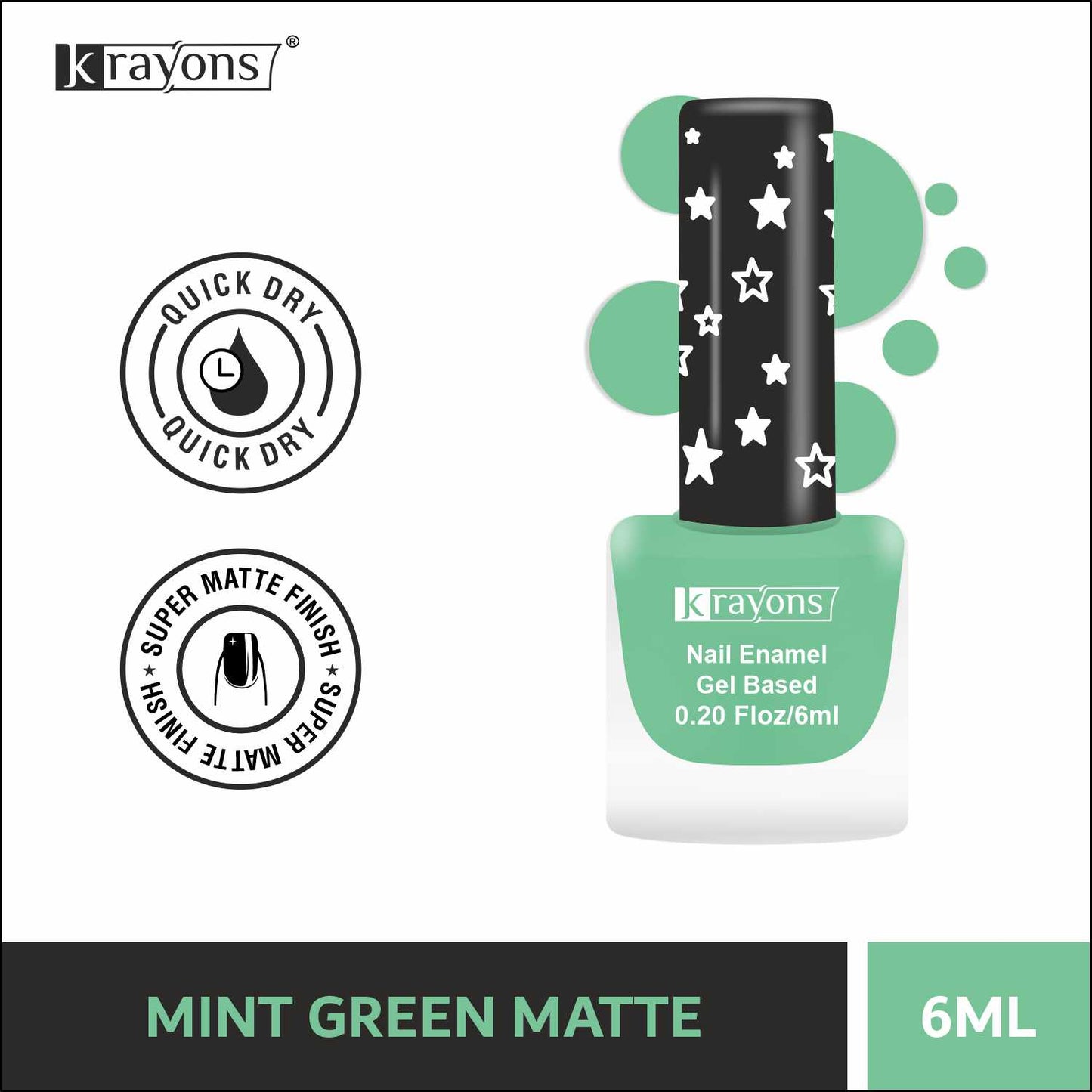 Krayons Cute Super Matte Finish Nail Enamel, Quick Dry, Smooth Finish, LongLasting, Mint Green, 6ml