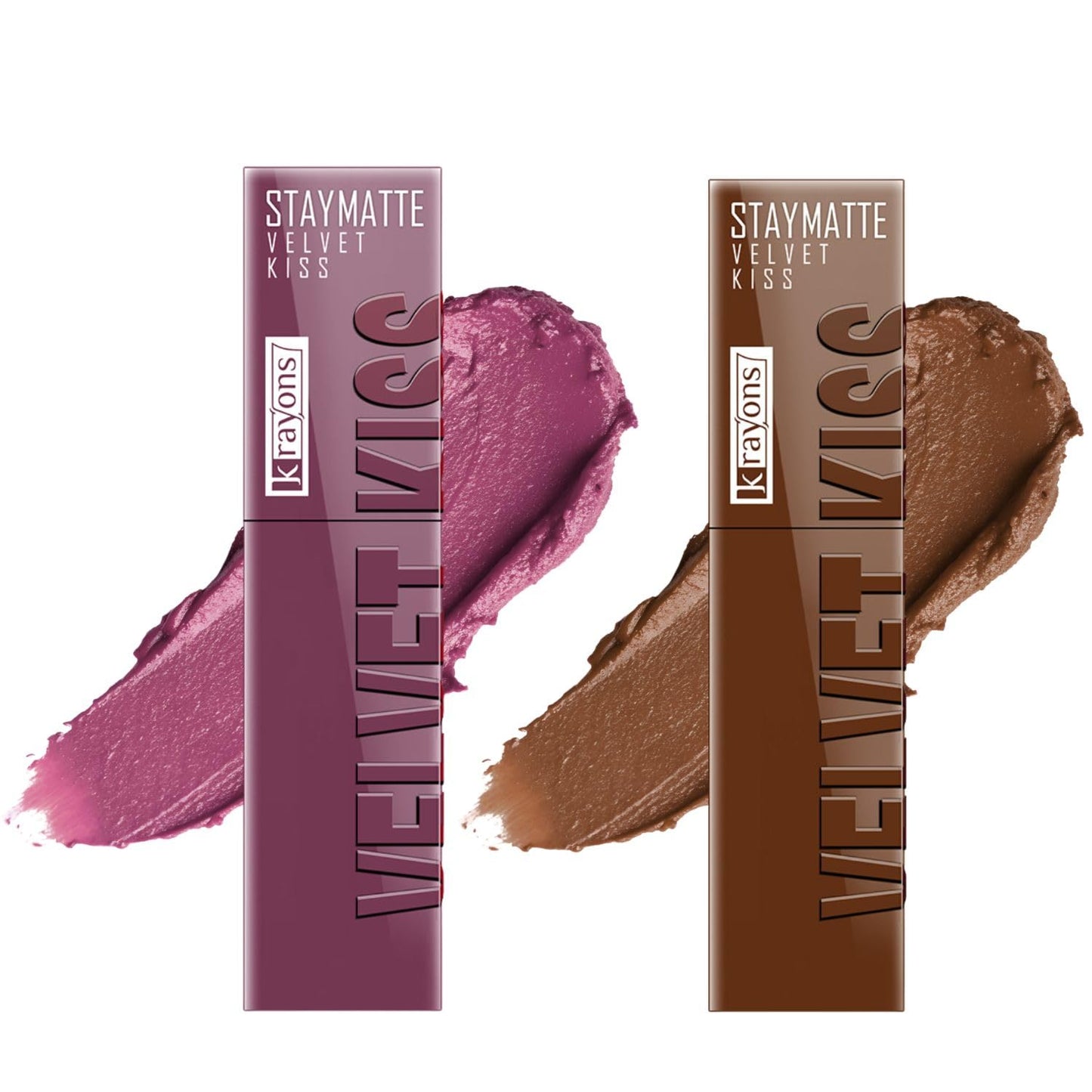 Krayons Velvet Kiss Liquid Matte Lipstick |12hrs long stay|Intense Color Payoff | Smudgeproof & Transferproof Lipstick for Women (Caramel Candy,Dusty Mauve, Pack of 2)