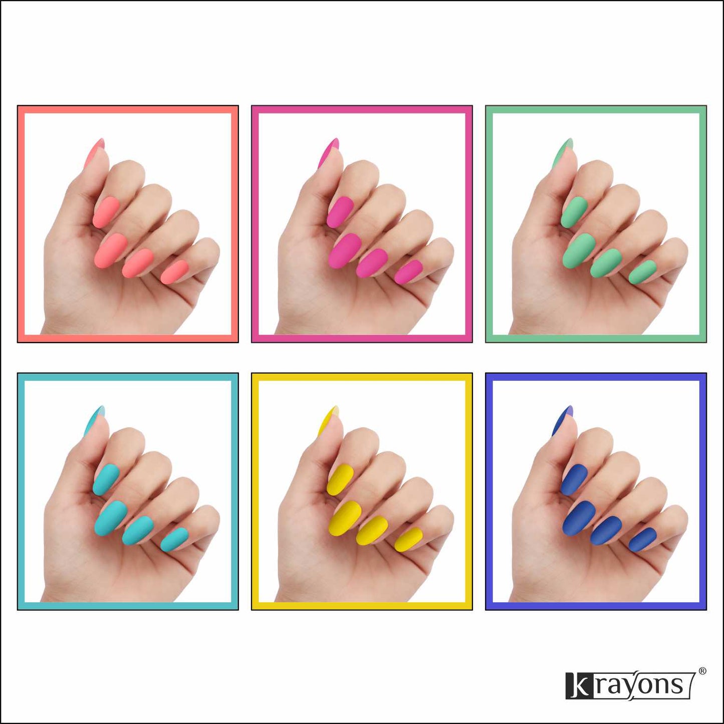 Krayons Cute Super Matte Finish Nail Enamel, Quick Dry, LongLasting, Multicolor, 6ml Each (Pack of 6)