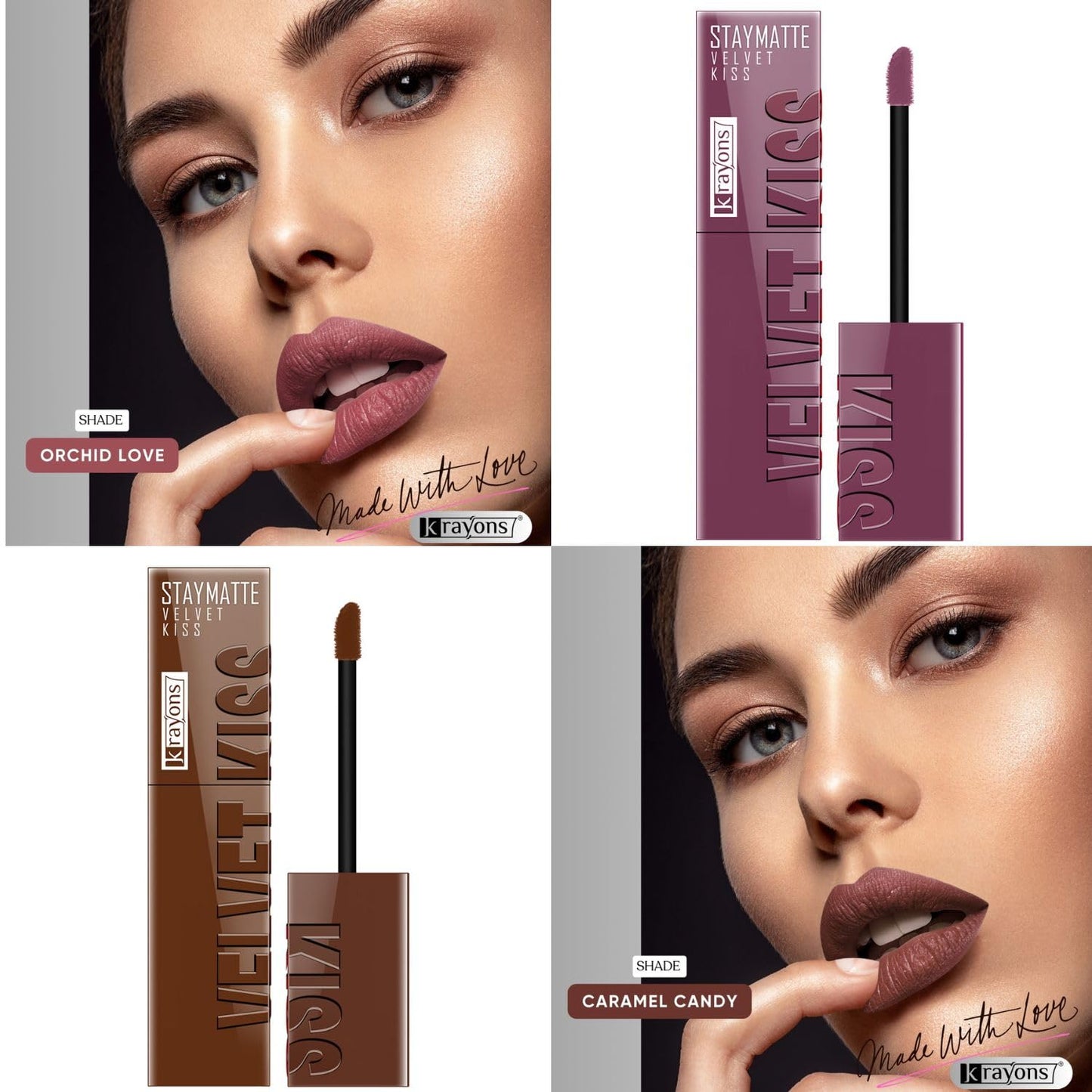 Krayons Velvet Kiss Liquid Matte Lipstick |12hrs long stay|Intense Color Payoff | Smudgeproof & Transferproof Lipstick for Women (Caramel Candy,Dusty Mauve, Pack of 2)