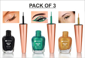 Krayons Insta Dri Sparkling Eyeliner, Black, Green, Golden, Waterproof, Longlasting, 7ml Each, Combo (Pack of 3)