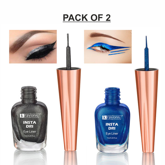 Krayons Insta Dri Sparkling Eyeliner, Grey, Blue, Waterproof, Longlasting, 7ml Each, Combo (Pack of 2)