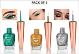 Krayons Insta Dri Sparkling Eyeliner, Green, Golden, Silver, Waterproof, Longlasting, 7ml Each, Combo (Pack of 3)